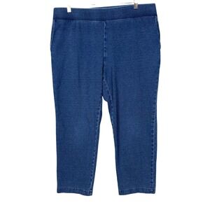 J Jill Pants Womens Large Blue Pure Jill Indigo Slim Crops Knit Jeans Pull On